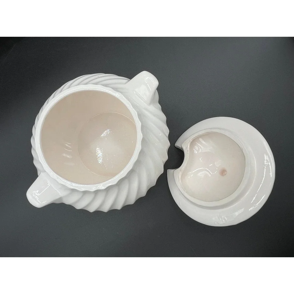 Vintage Ceramic White Swirl‎ Gravy Soup Tureen- As Is- Small Chip No Ladle